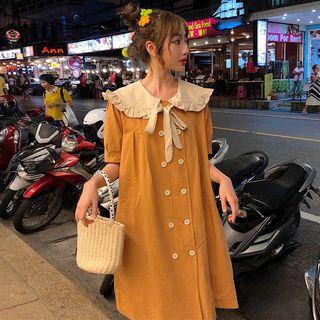 Short-sleeve Midi Double-breasted Dress