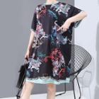 Print Short-sleeve A-line T-shirt Dress As Shown In Figure - One Size