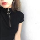 Rib-knit Half-zip Short-sleeve Top