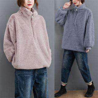 High-neck Furry Zip Sweater