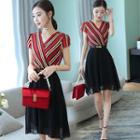 V-neck Striped Short-sleeve Dress
