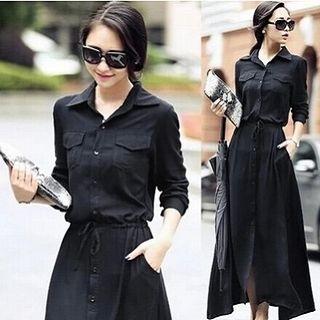 Long-sleeve Drawstring Maxi Shirtdress
