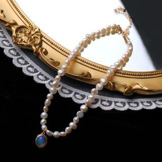 Pearl & Moonstone Necklace Dark Blue Stone & Faux Pearl - White - One Size