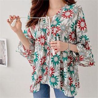 Drop-shoulder Floral Print Blouse
