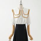 Puff-sleeve Double Collar Blouse / Midi A-line Skirt