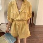 Short-sleeve Plain Loose-fit Playsuit / Jumpsuit