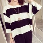 3/4-sleeve Two-tone Knit Top