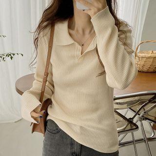 Plain Polo-neck Cropped Sweater