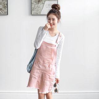 Frayed Hem Denim Pinafore Dress