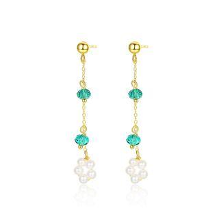 Sterling Silver Plated Gold Simple Fashion Flower Tassel Earrings With Freshwater Pearls Golden - One Size