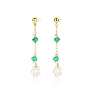 Sterling Silver Plated Gold Simple Fashion Flower Tassel Earrings With Freshwater Pearls Golden - One Size