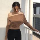 Off-shoulder Long-sleeve Slim-fit Knit Top