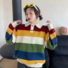 Long-sleeve Striped Loose-fit Sweater As Figure - One Size