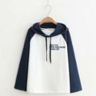 Lettering Color Block Hooded Long-sleeve T-shirt