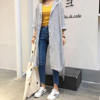 Check Loose-fit Long Shirt Jacket
