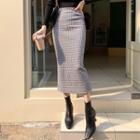 Houndstooth Long H-line Skirt Black - One Size