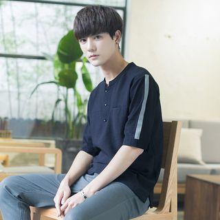 Contrast Trim Elbow-sleeve Henley