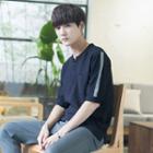 Contrast Trim Elbow-sleeve Henley