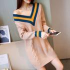 Contrast Trim Cable Knit Mini Sweater Dress