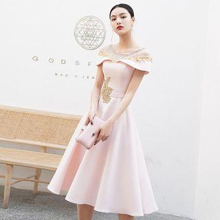 Cap Sleeve Embroidered Cocktail Dress