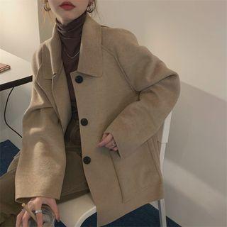 Plain Button-up Coat Oatmeal - One Size
