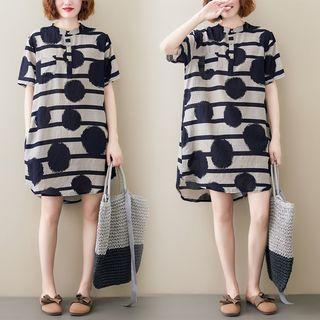 Retro Stand-collar Shirtdress As Shown In Figure - L