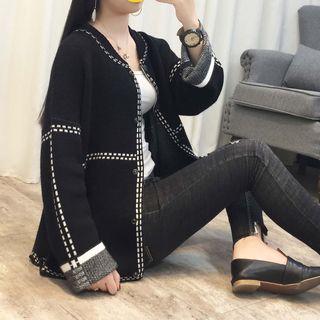 Long-sleeve Contrast Trim Knit Jacket