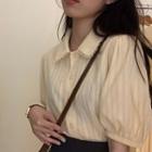 Short-sleeve Lace Trim Striped Shirt