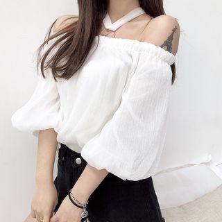 Off-shoulder Halter Chiffon Top