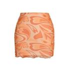 Heart Print Mesh Mini Pencil Skirt