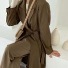 Double-breasted Trench Coat With Sash Brown - One Size