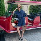 Mock Two-piece Denim Jumpsuit Short