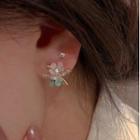 Flower Faux Pearl Rhinestone Earring 1 Pair - Pink & Green - One Size