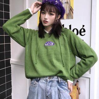 Lettering Hood Sweater Green - One Size