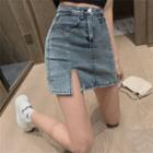 Slit High-waist Denim Mini Skirt