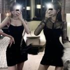 Set: Spaghetti Strap Dress + Mesh Top Set Of 2 - Top & Dress - Black - One Size
