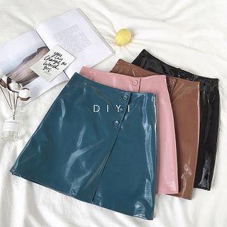 Glitter High-waist Leather A-line Skirt