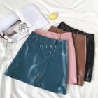 Glitter High-waist Leather A-line Skirt