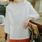 3/4-sleeve Embroidered Blouse White - One Size