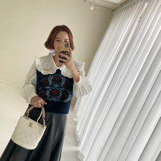 V-neck Flower Print Knit Vest
