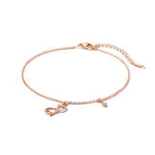 Simple And Cute Plated Rose Gold Cat 316l Stainless Steel Anklet With Cubic Zirconia Rose Gold - One Size