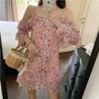 Off-shoulder Floral Long-sleeve A-line Dress