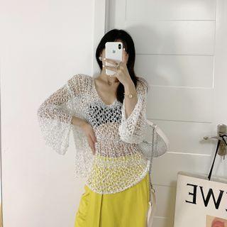 Pointelle-knit Top White - One Size