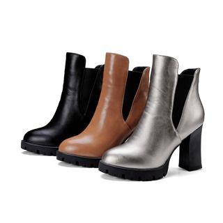Chunky Heel Faux-leather Short Boots