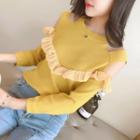 Ruffle Cut Out Knit Top Yellow - One Size