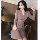 Long-sleeve Double Breasted Knit A-line Dress