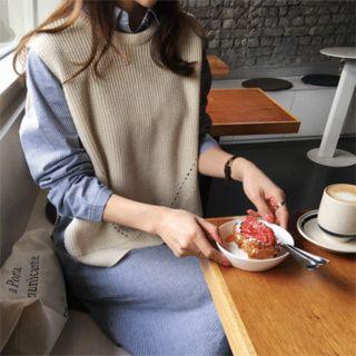 Sleeveless Dip-back Rib-knit Top