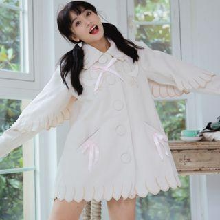 Embroidered Bow Detail Button A-line Coat