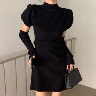 High-neck Puff-sleeve Dress