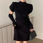 High-neck Puff-sleeve Dress
